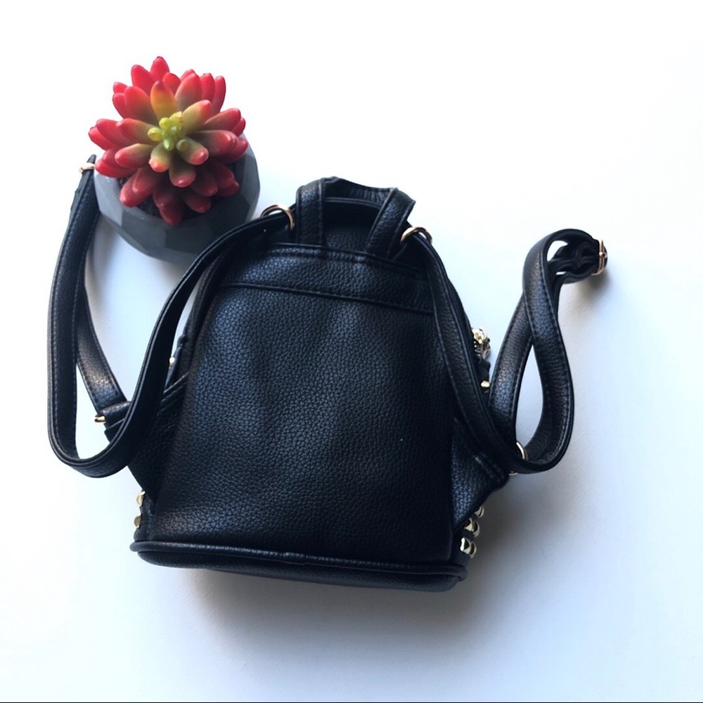 Black Vegan leather Mini backpack gold studs - Picture 3 of 8